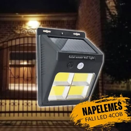 Napelemes fali kültéri LED lámpa mozgásérzékelős 4 COB YX-601COB-4