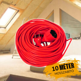 10 méter hálózati hosszabbító kábel piros 