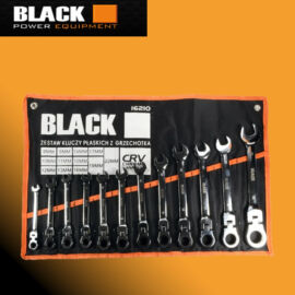 Black csuklós, racsnis villáskulcs készlet 12DB 8-22 MM-IG, vászontáskában 16210