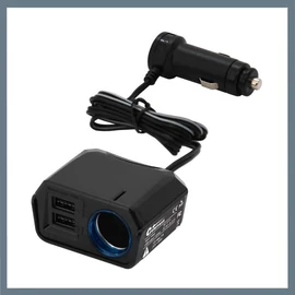 Autós töltőadapter  1 m kábellel – 2× USB DUAL-SIDE + 12V kimenet, 2400 mA 07432