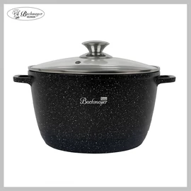 BACHMAYER Tapadásmentes vastagfalú magas lábas üveg fedővel – 24 cm, fekete, 6 liter – BM-7885-24