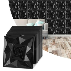 3D falpanel szett – kvarcfekete PVC, 30 × 30 cm 12 db 15173XV32-kf