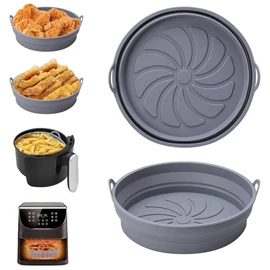 Szilikon Airfryer sütőkosár 2 darabos – összecsukható, hőálló, szürke holm30047