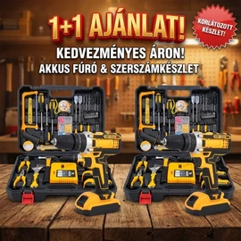 THO Akkus fúró &amp; Szerszámkészlet, 2 db akkumulátorral kofferben 1+1 AJÁNLAT M-9045-2