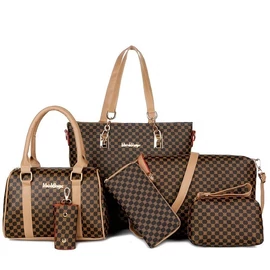 Elegáns 6 Darabos Női Táska Szett - Khaki GU6273535-2
