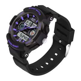 Női divatos quartz dupla kijelzős sport óra fekete-lila GH238501-FL