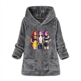 K-POP Mintás Midi Kapucnis Fleece Kabát – 60 cm Mellbőség TY9506807-60