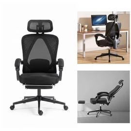 Dowinx ergonomikus irodai szék fejtámlával, deréktámasszal, lábtartóval Fekete holm40035