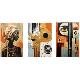 3 darabos modern absztrakt afrikai stílusú vászon falikép szett 40x60cm JD489621