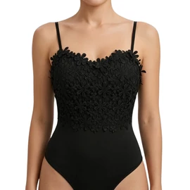 Női csipkés body virágmintás hímzéssel, fekete, "XL" méret BR9277863-8