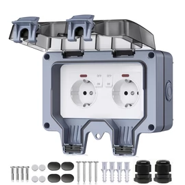IP66 Kültéri Dupla Fali Csatlakozóaljzat – Kettős Kapcsolóval QD4610603-2