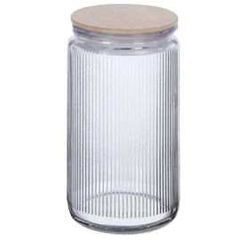 Elegáns Bordázott Üveg Ételtároló Vákuumos Bambusz Tetővel (1500 ml) 1008038