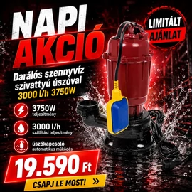 Darálós szennyvíz szivattyú úszóval 3000 l/h 3750W PP1006