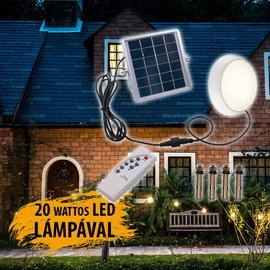 Led kültéri lámpa napelemes töltővel, kerek, 20W