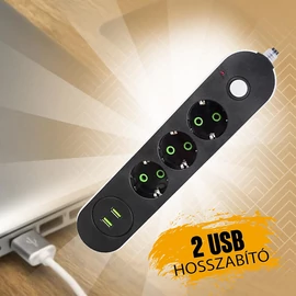 2 USB porttal ellátott hosszabbító-elosztó CX-E103